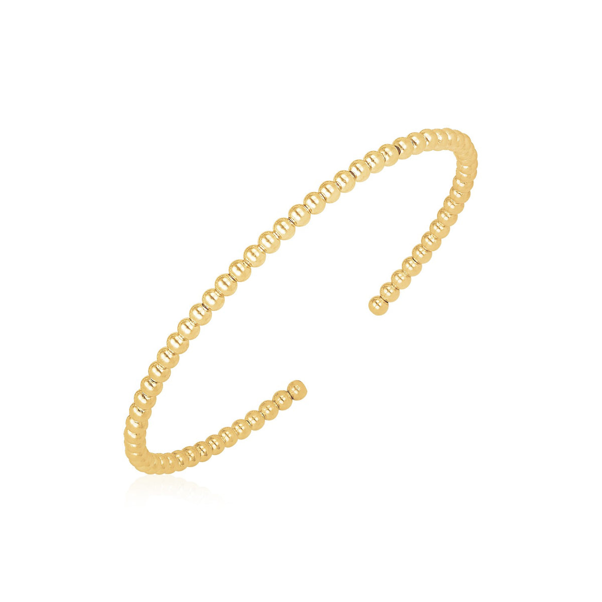 14k Yellow Gold High Polish Bead Cuff Bangle