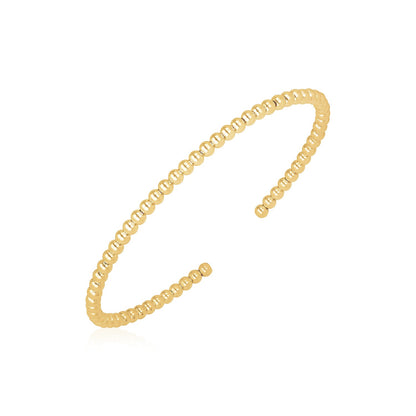 14k Yellow Gold High Polish Bead Cuff Bangle
