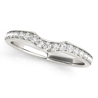 14k White Gold Curved Style Diamond Wedding Ring (1/)