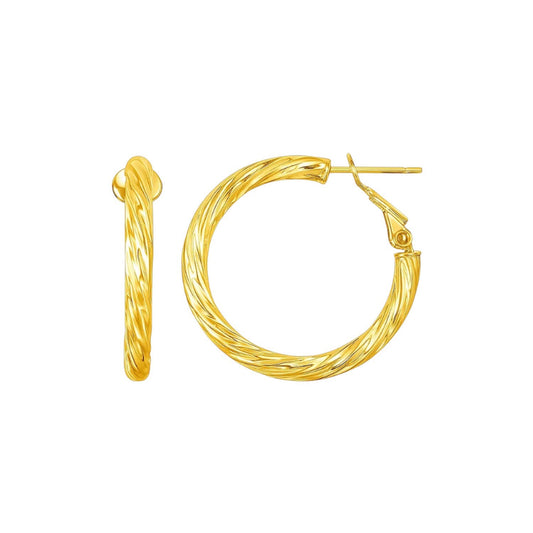 14k Yellow Gold Petite Twisted Round Hoop Earrings
