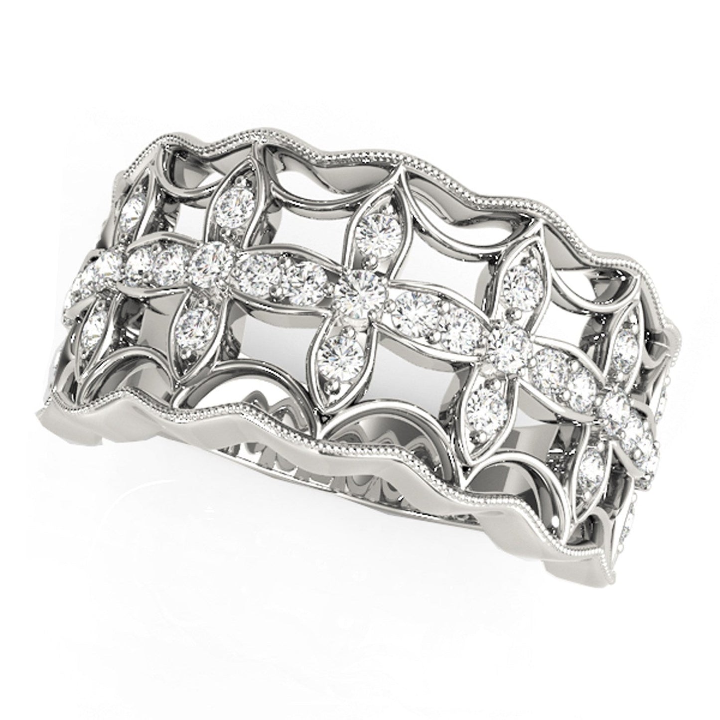 Diamond Studded Four Leaf Clover Motif Ring in 14k White Gold (1/4 cttw) RCJ Rings  CELESTIA LUXE JEWELLERS