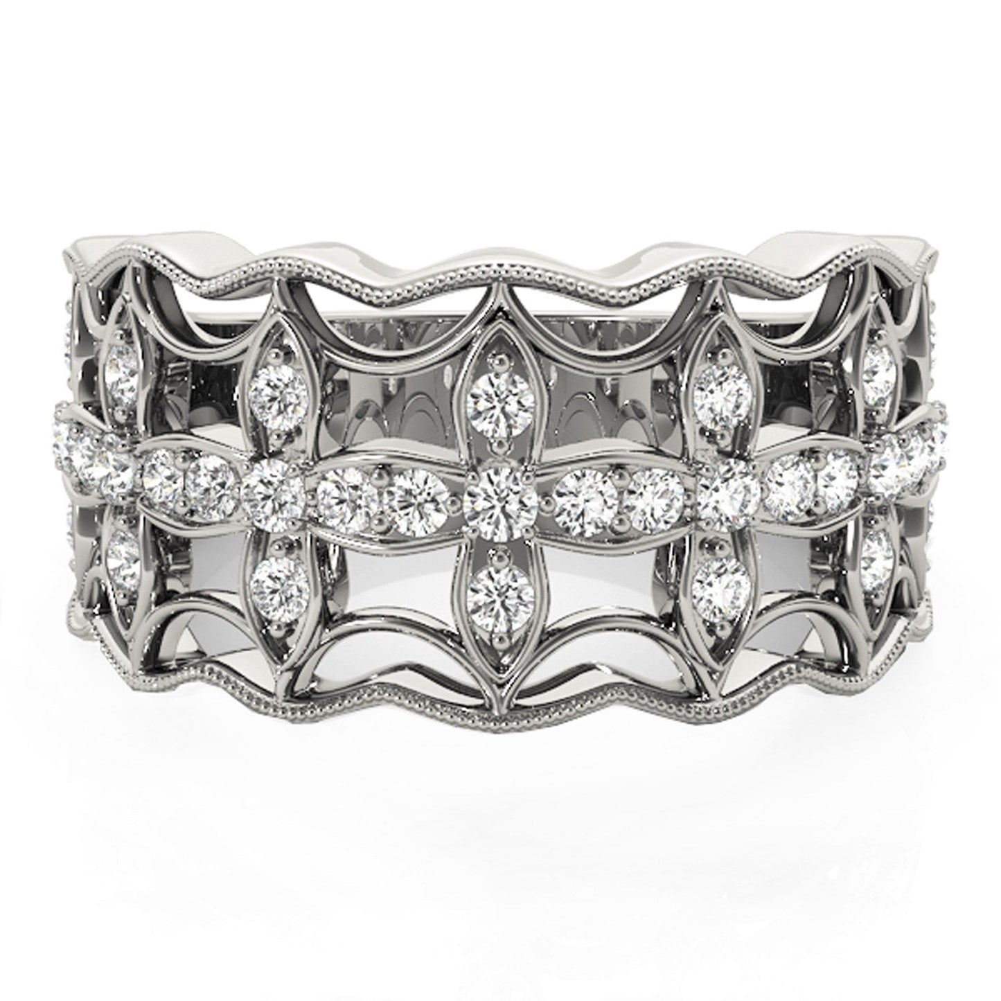 Diamond Studded Four Leaf Clover Motif Ring in 14k White Gold (1/4 cttw) RCJ Rings  CELESTIA LUXE JEWELLERS