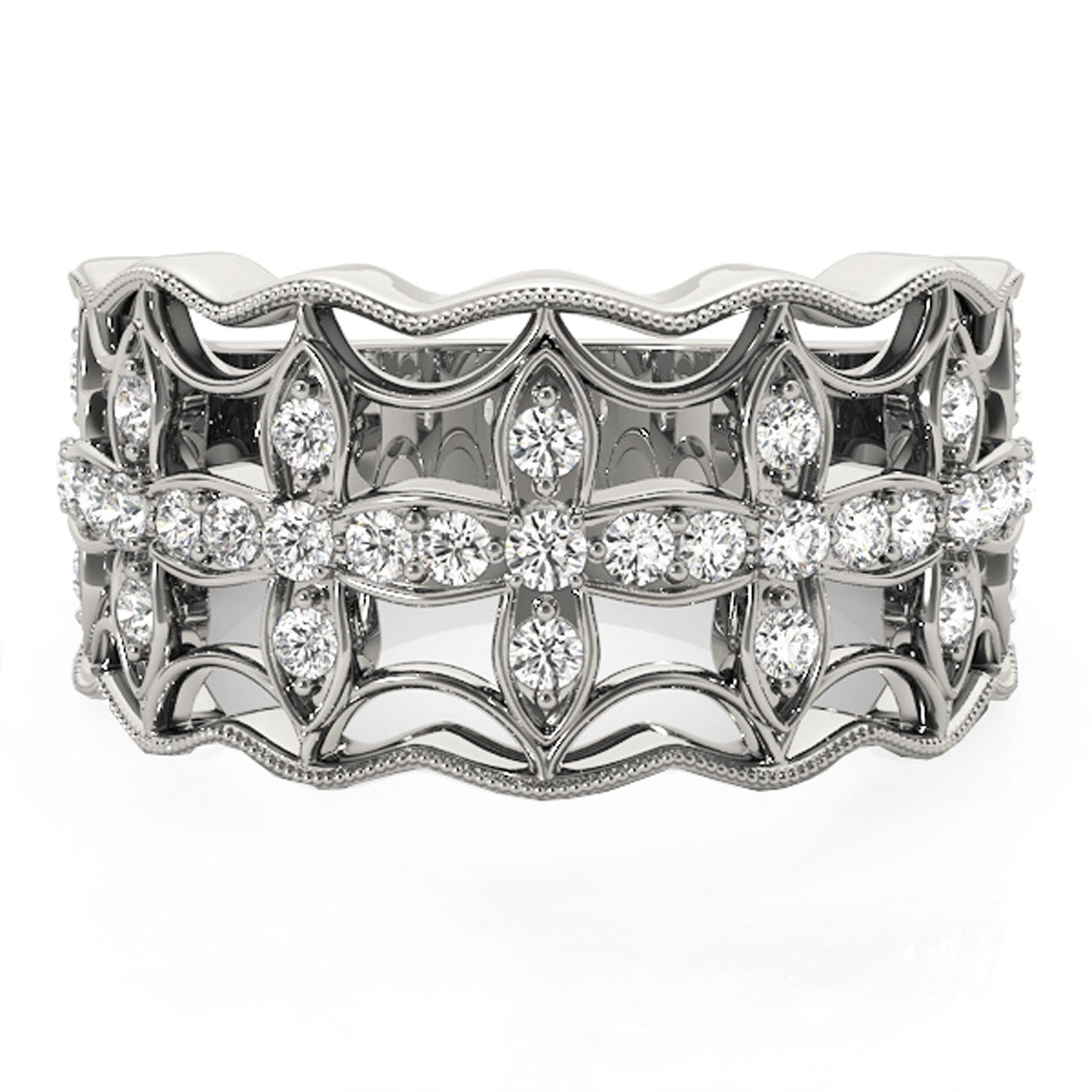 Diamond Studded Four Leaf Clover Motif Ring in 14k White Gold (1/4 cttw) RCJ Rings  CELESTIA LUXE JEWELLERS