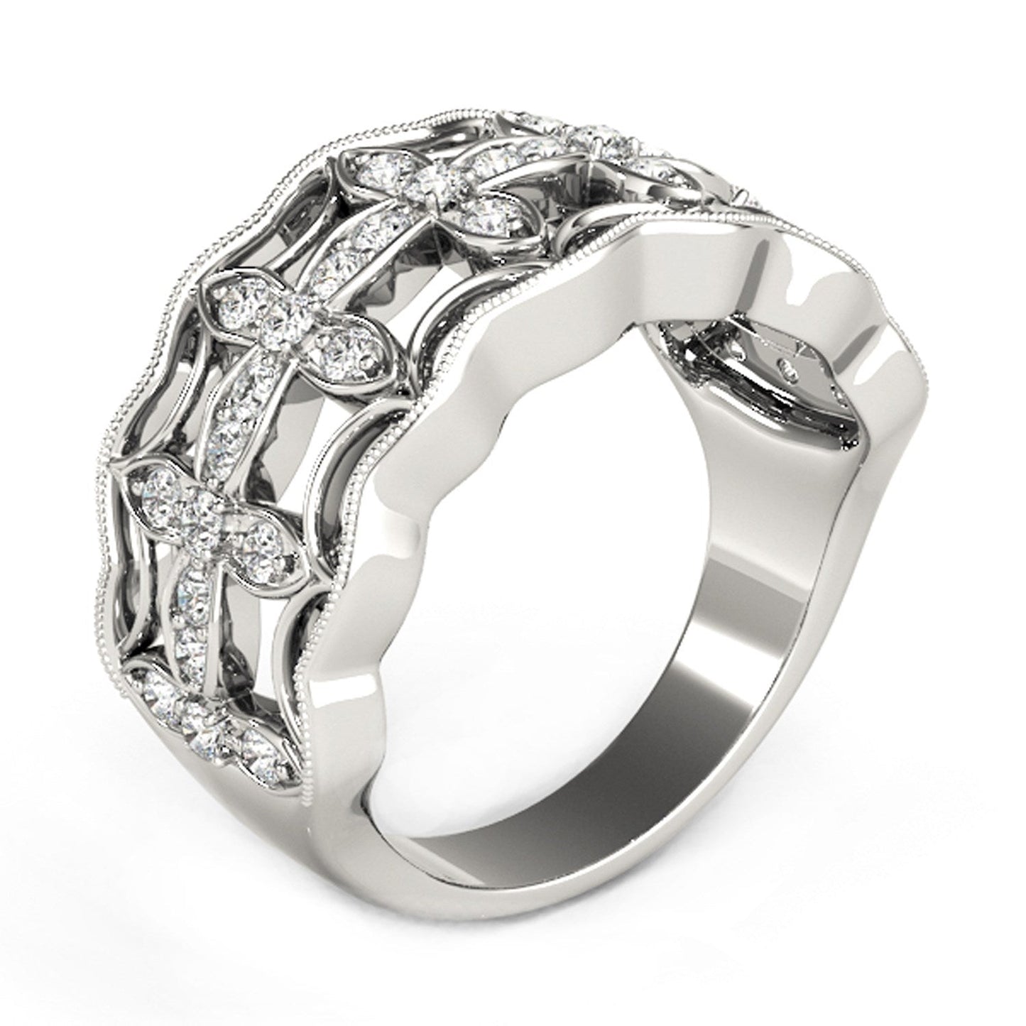 Diamond Studded Four Leaf Clover Motif Ring in 14k White Gold (1/4 cttw) RCJ Rings  CELESTIA LUXE JEWELLERS