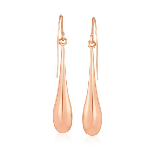14k Rose Gold Long Polished Teardrop Dangling Earrings