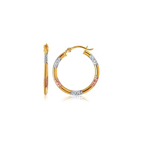 Trilume Diamond-Cut Hoops — 10K Tri-Color Gold, 20 mm