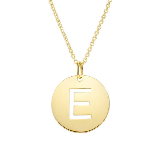 Initial E Disc Pendant — 14K Yellow Gold, 18 in