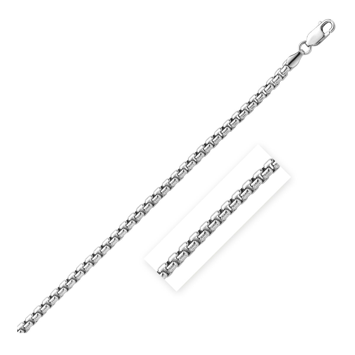 Sterling Silver Rhodium Plated Round Box Chain