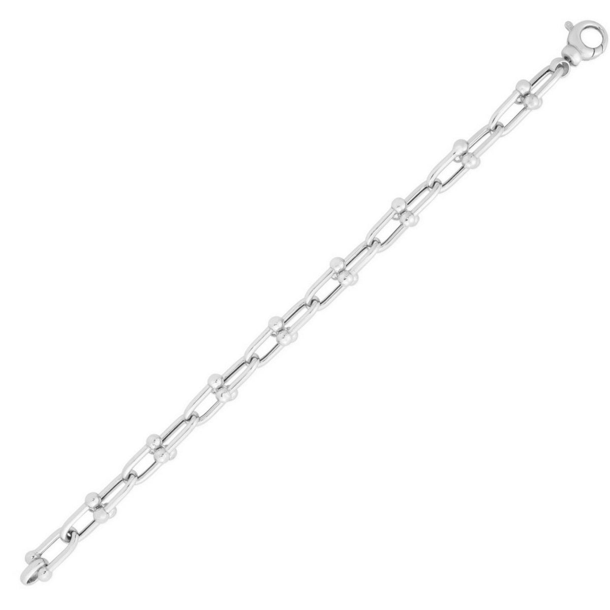 Sterling Silver Rhodium Plated Jax Link Bead Bracelet (9.20 mm)