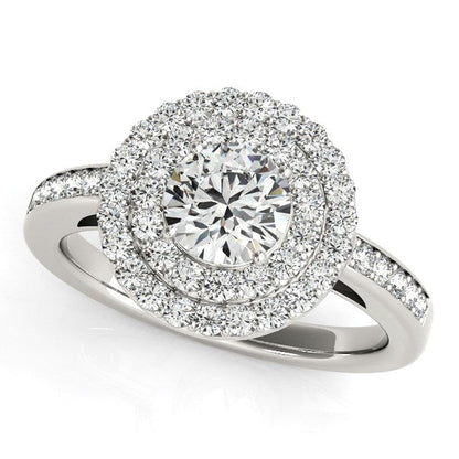 14k White Gold Round with Two-Row Halo Diamond Engagement Ring (1 1/2 cttw) RCJ Rings  CELESTIA LUXE JEWELLERS
