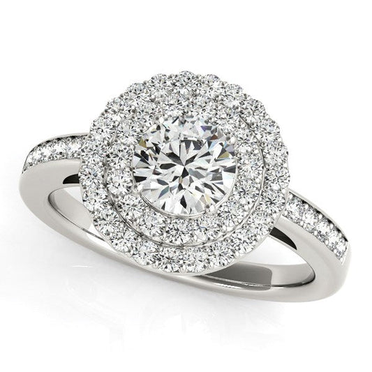 14k White Gold Round with Two-Row Halo Diamond Engagement Ring (1 1/2 cttw) RCJ Rings  CELESTIA LUXE JEWELLERS