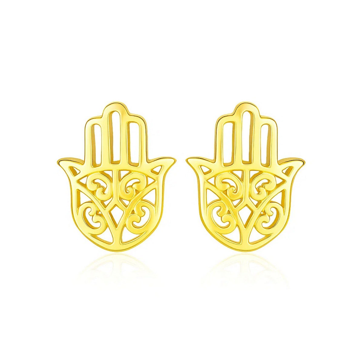 14k Yellow Gold Polished Hand of Hamsa Post Earrings