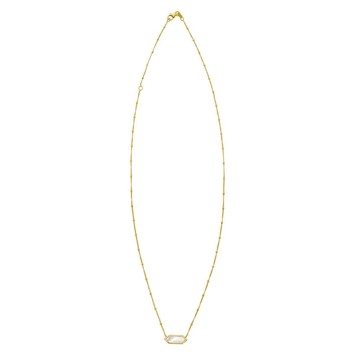14K Yellow Gold Hexagon Mother Of Pearl Pendant Necklace