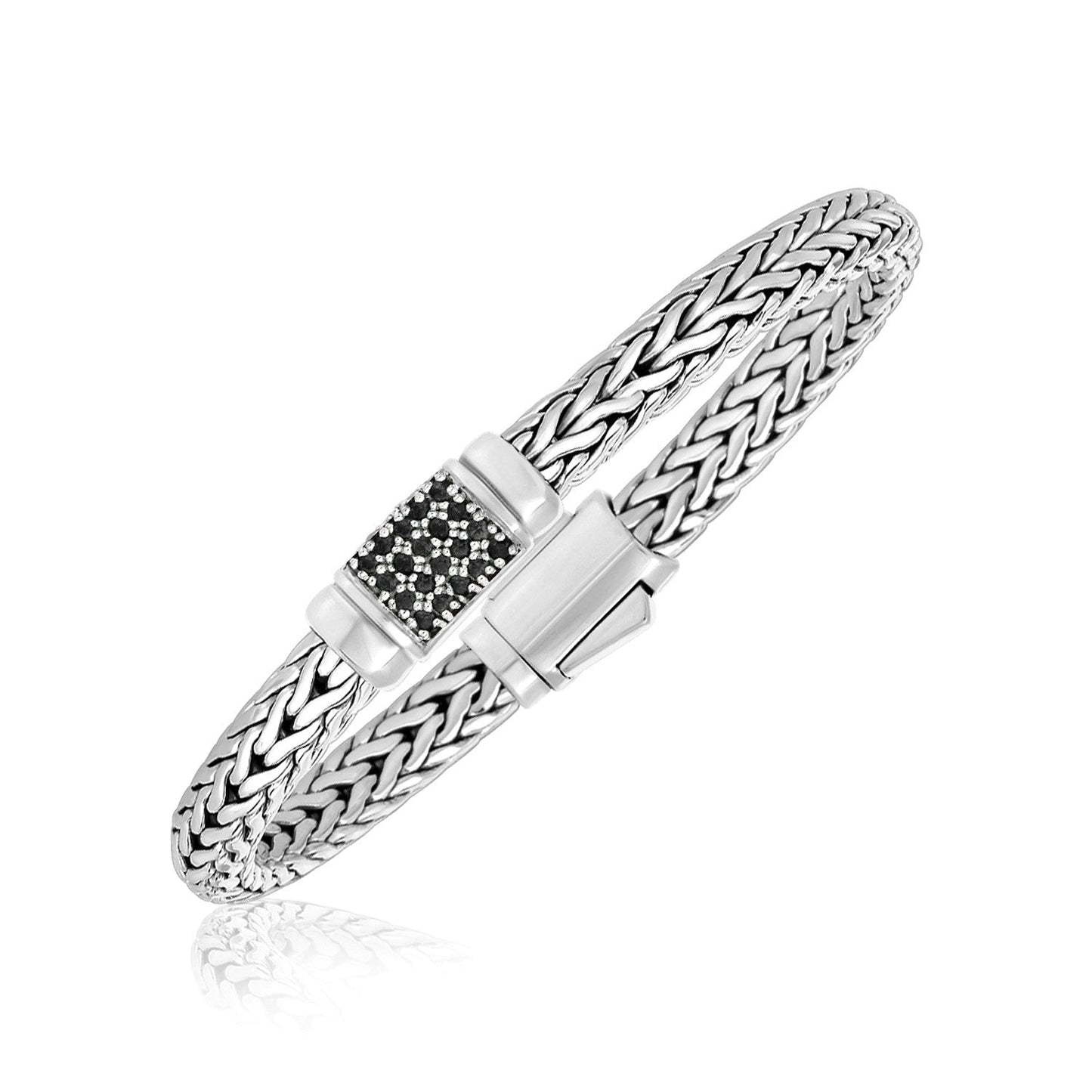 Sterling Silver Weave Style Bracelet with Black Sapphire Accents (7.10 mm) RCJ Bracelets  CELESTIA LUXE JEWELLERS