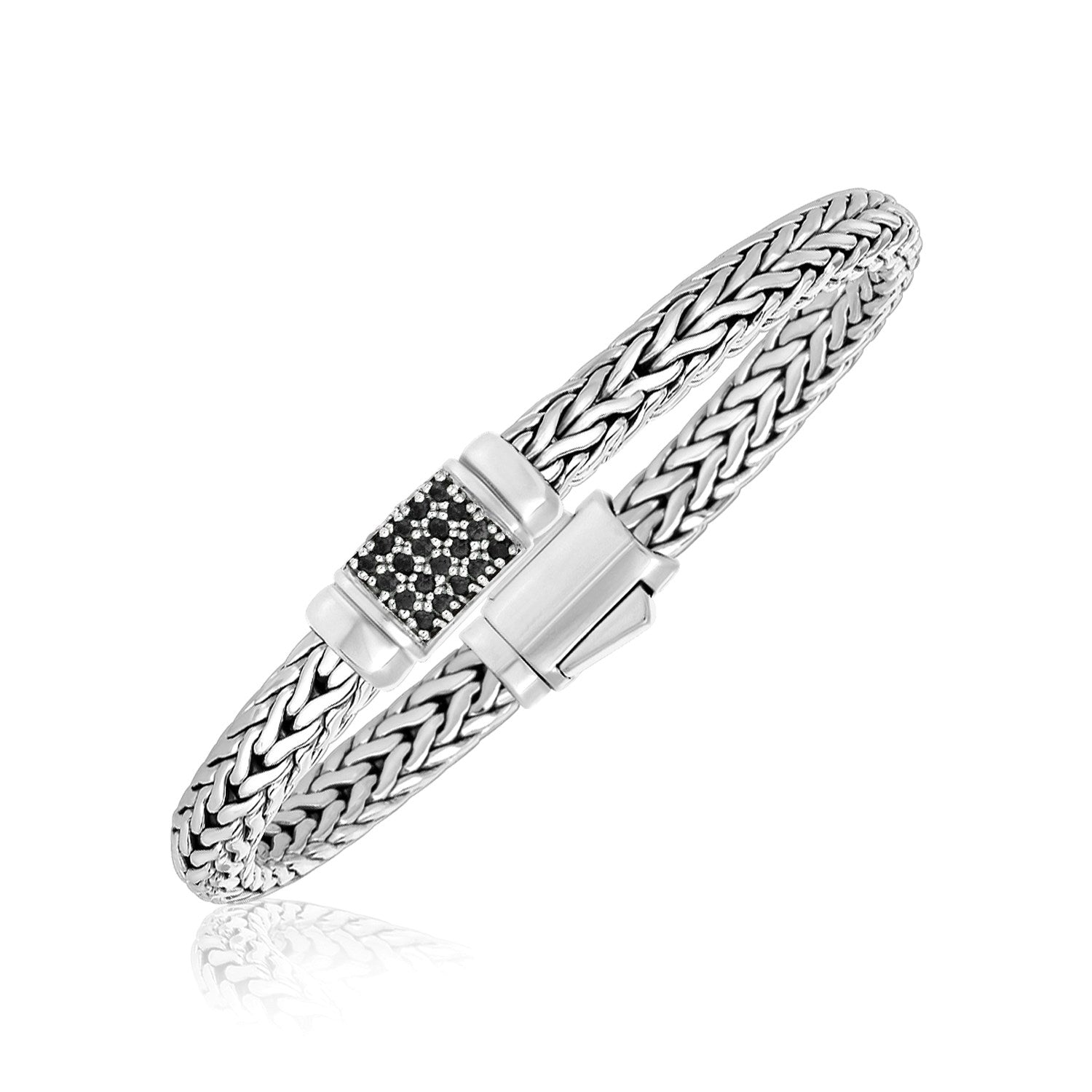 Sterling Silver Weave Style Bracelet with Black Sapphire Accents (7.10 mm) RCJ Bracelets  CELESTIA LUXE JEWELLERS
