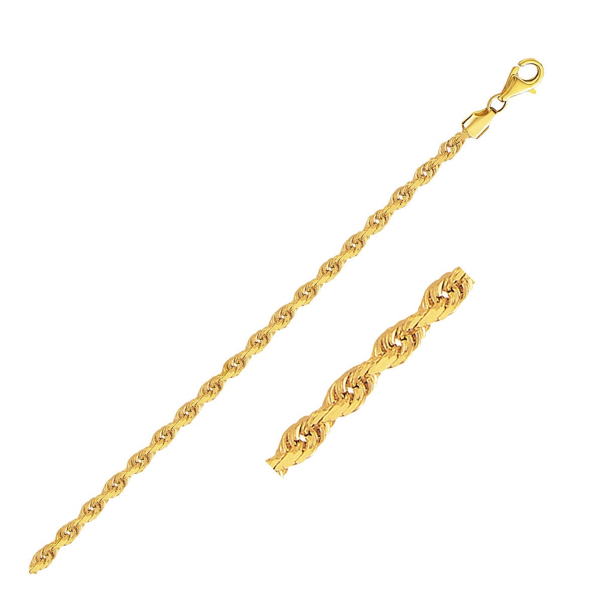 10k Yellow Gold Solid Diamond Cut Rope Bracelet