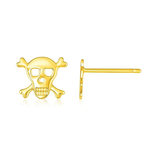 Crâne & Crossbones Studs — 14K Yellow Gold, 6 mm CELESTIALUXEJEWELLERS Earrings  CELESTIALUXEJEWELLERS