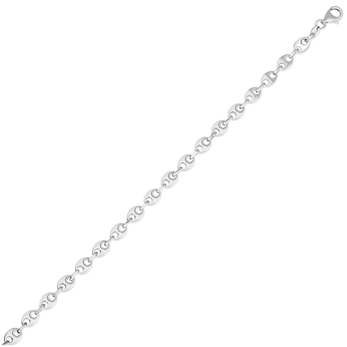 Sterling Silver Rhodium Plated Puffed Mariner Chain