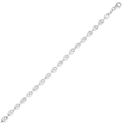Sterling Silver Rhodium Plated Puffed Mariner Chain