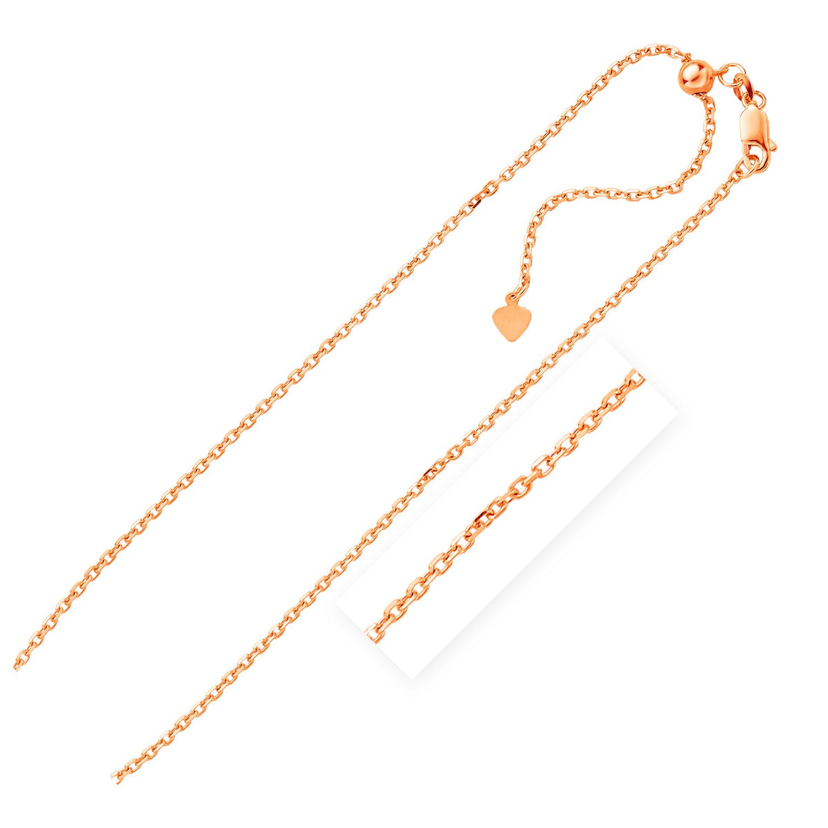 Sterling Silver Rose Finish Adjustable Cable Chain