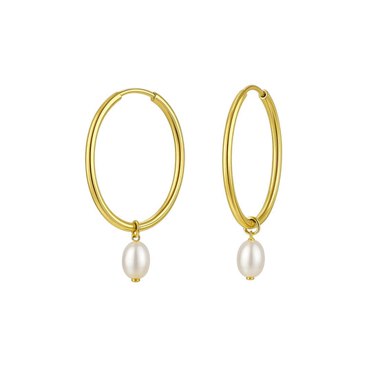 Perle Ovale Drop Earrings — 14K Yellow Gold, Freshwater Pearl