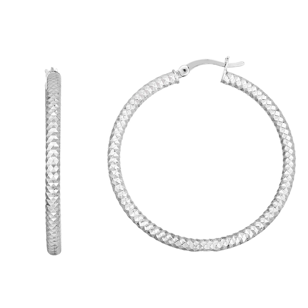 Sterling Silver Large Hoop Earrings with Braid Texture