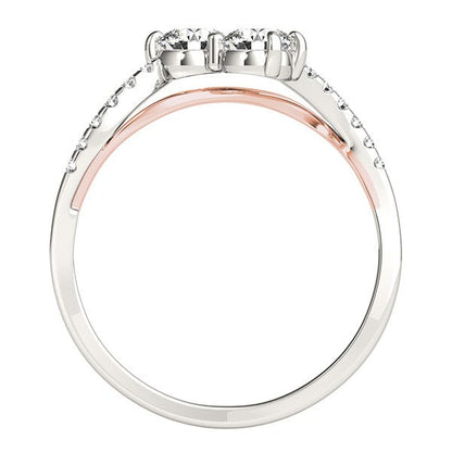 Two Stone Diamond Ring with Curved Band in 14k White And Rose Gold (5/8 cttw) RCJ Rings  CELESTIA LUXE JEWELLERS