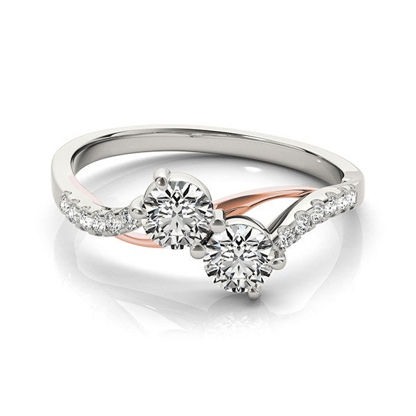 Two Stone Diamond Ring with Curved Band in 14k White And Rose Gold (5/8 cttw) RCJ Rings  CELESTIA LUXE JEWELLERS