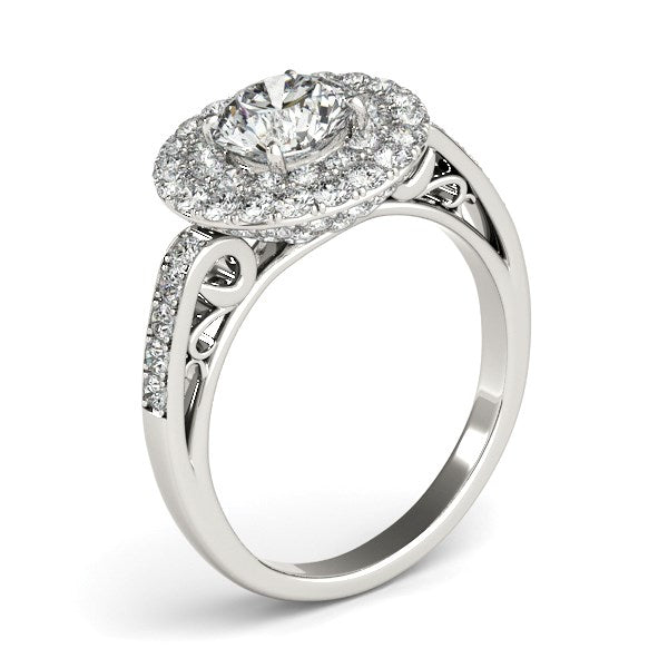 14k White Gold Diamond with Two-Row Pave Border Engagement Ring (2 cttw) RCJ Rings  CELESTIA LUXE JEWELLERS