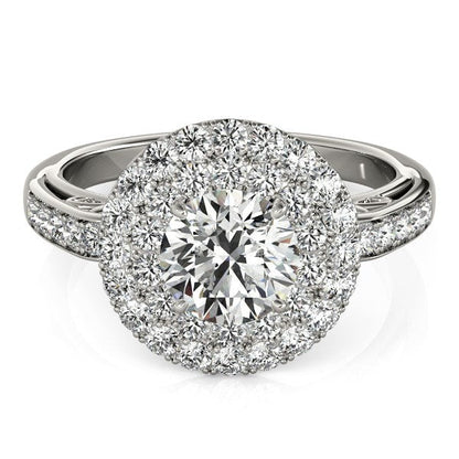 14k White Gold Diamond with Two-Row Pave Border Engagement Ring (2 cttw) RCJ Rings  CELESTIA LUXE JEWELLERS