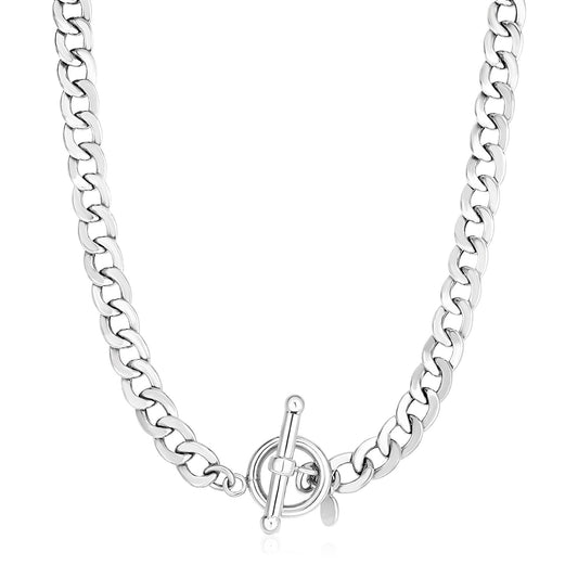 CELESTIALUXEJEWELLERS™ — Sterling Silver Polished Wide Link Toggle Necklace — detail 1