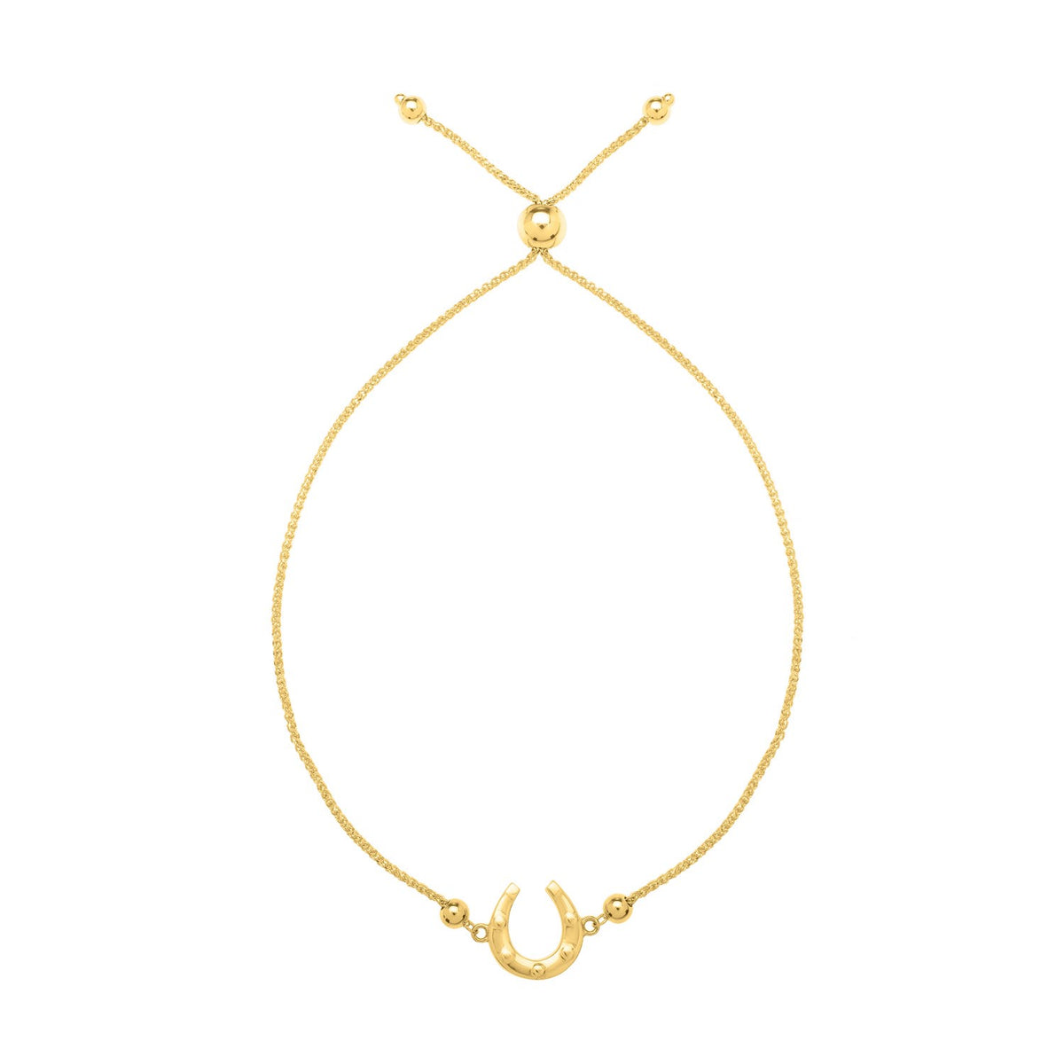 Adjustable Horseshoe Draw String Bracelet in 14K Yellow Gold