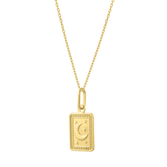 Moon and Stars Necklace in 14K Yellow Gold