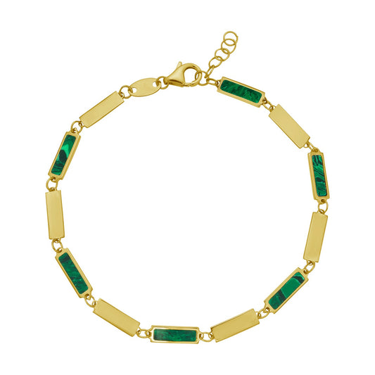 14K Yellow Gold Malachite Rectangle Links Bracelet (3.50 mm) — CELESTIALUXEJEWELLERS