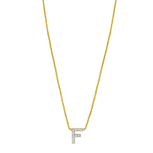 Initial F Diamant Necklace — 14K Yellow Gold, 18 in — CELESTIALUXEJEWELLERS