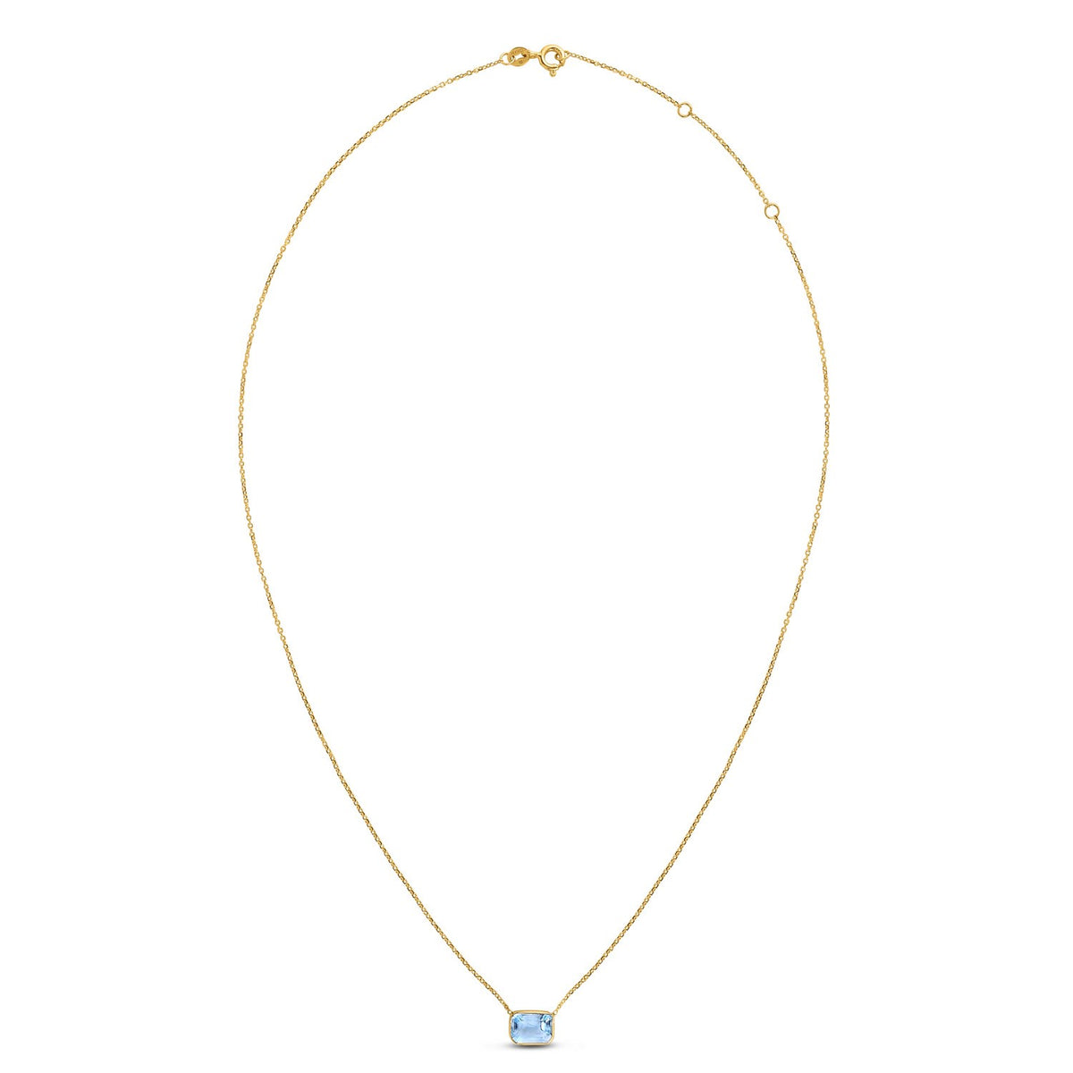 14K Yellow Gold Emerald Cut Blue Topaz Necklace