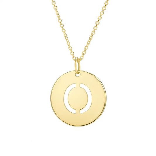 14K Yellow Gold Disc Initial O Pendant