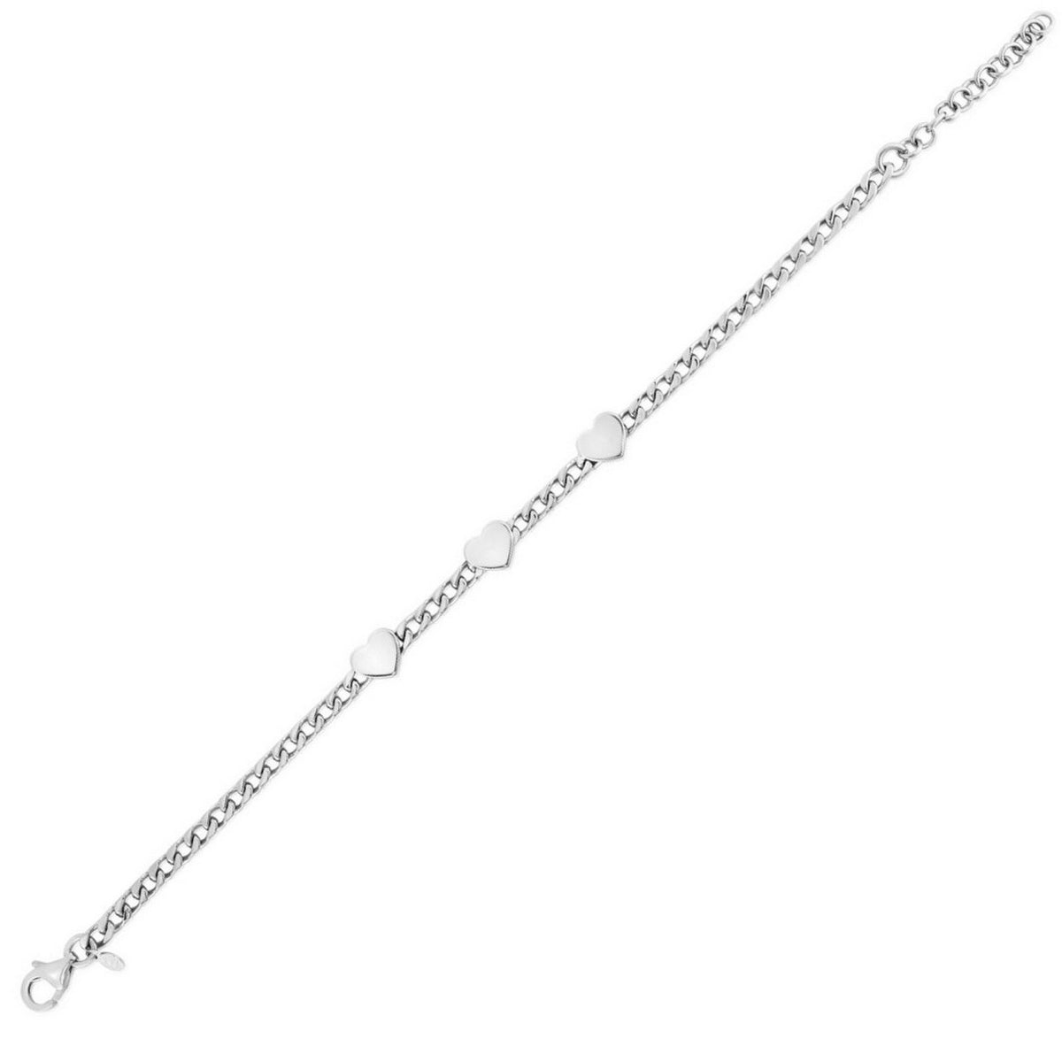 Sterling Silver Rhodium Plated Heart Chain Bracelet