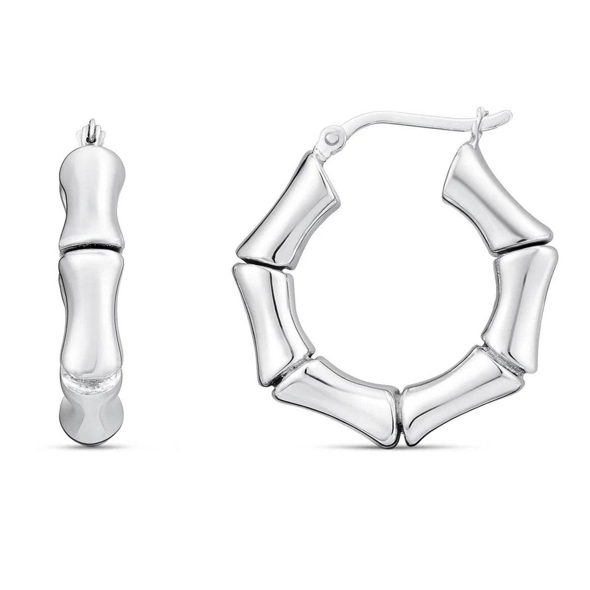 Sterling Silver Rhodium Plated Bold Bamboo Hoop Earrings