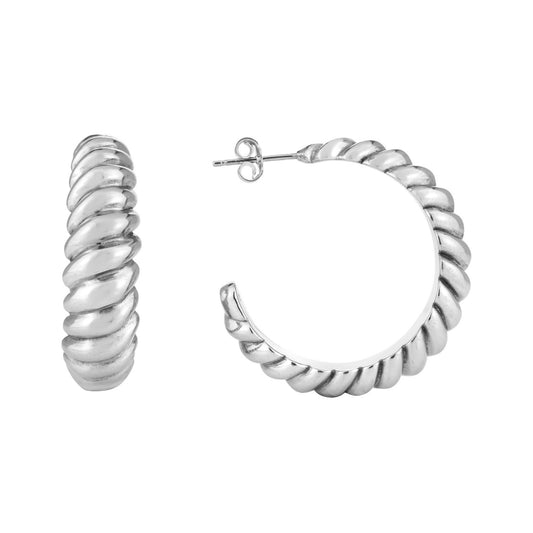 Torsade Ruban Hoops — Rhodium-Plated Sterling Silver
