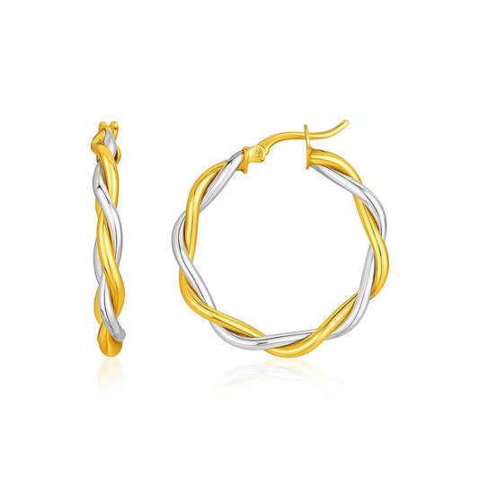 Two-Tone Twisted Wire Round Hoop Earrings in 10k Yellow and White Gold