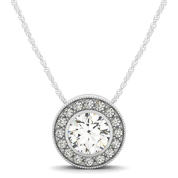 Diamond Halo with Center Bezel in 14k White Gold (5/8 cttw) RCJ Necklaces  CELESTIA LUXE JEWELLERS