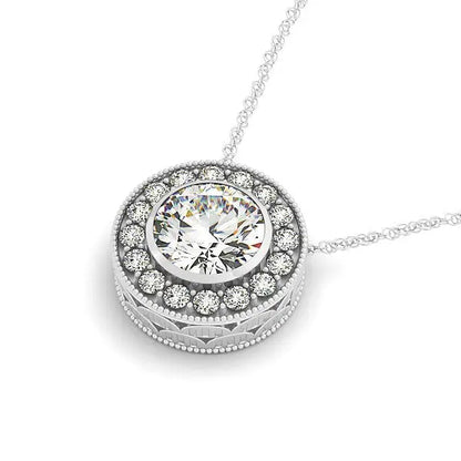 Diamond Halo with Center Bezel in 14k White Gold (5/8 cttw) RCJ Necklaces  CELESTIA LUXE JEWELLERS