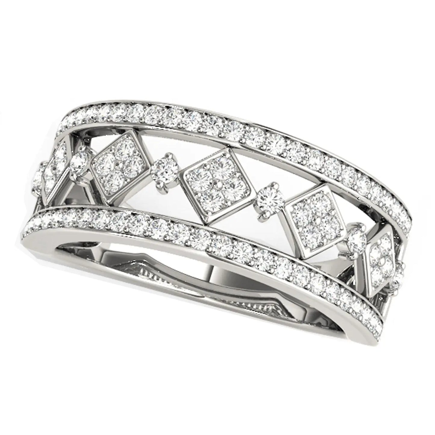 Diamond Studded Square Motif Ring in 14k White Gold (1/2 cttw) RCJ Rings  CELESTIA LUXE JEWELLERS