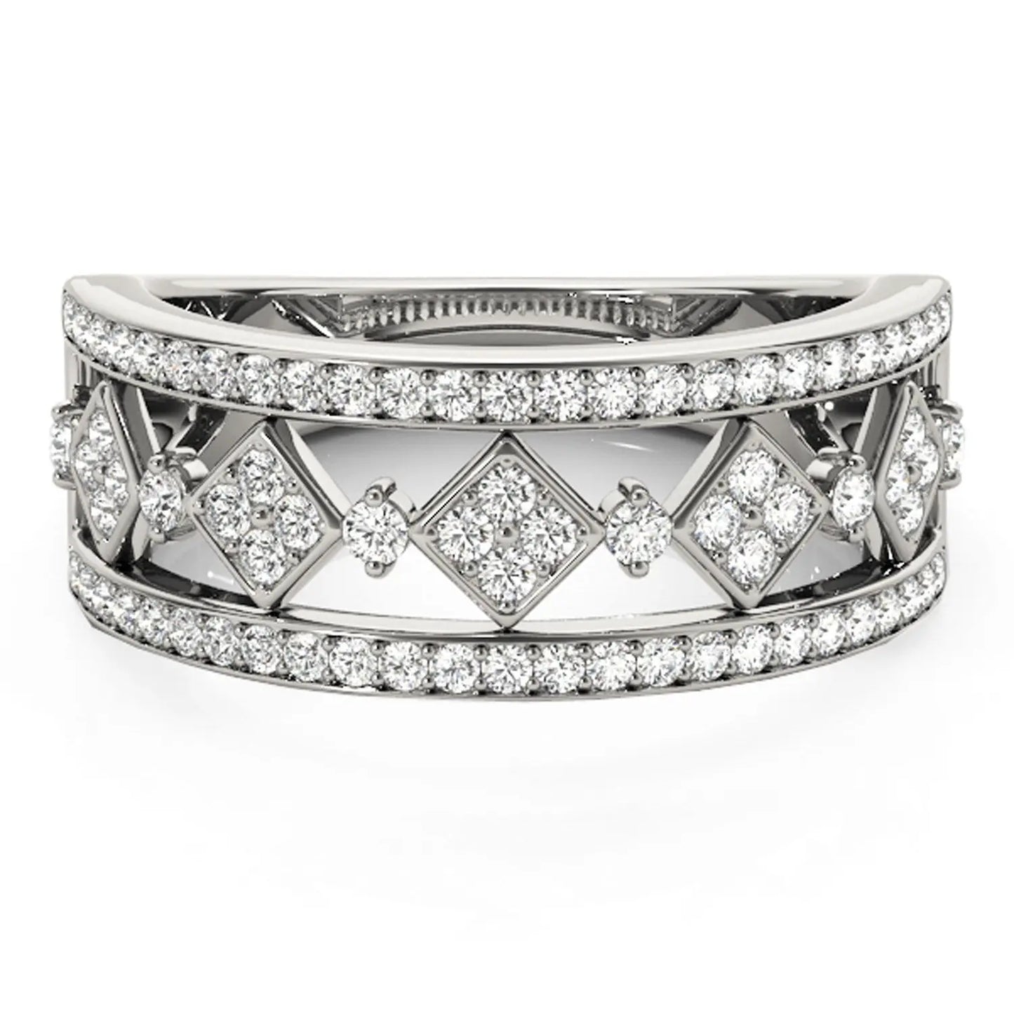 Diamond Studded Square Motif Ring in 14k White Gold (1/2 cttw) RCJ Rings  CELESTIA LUXE JEWELLERS