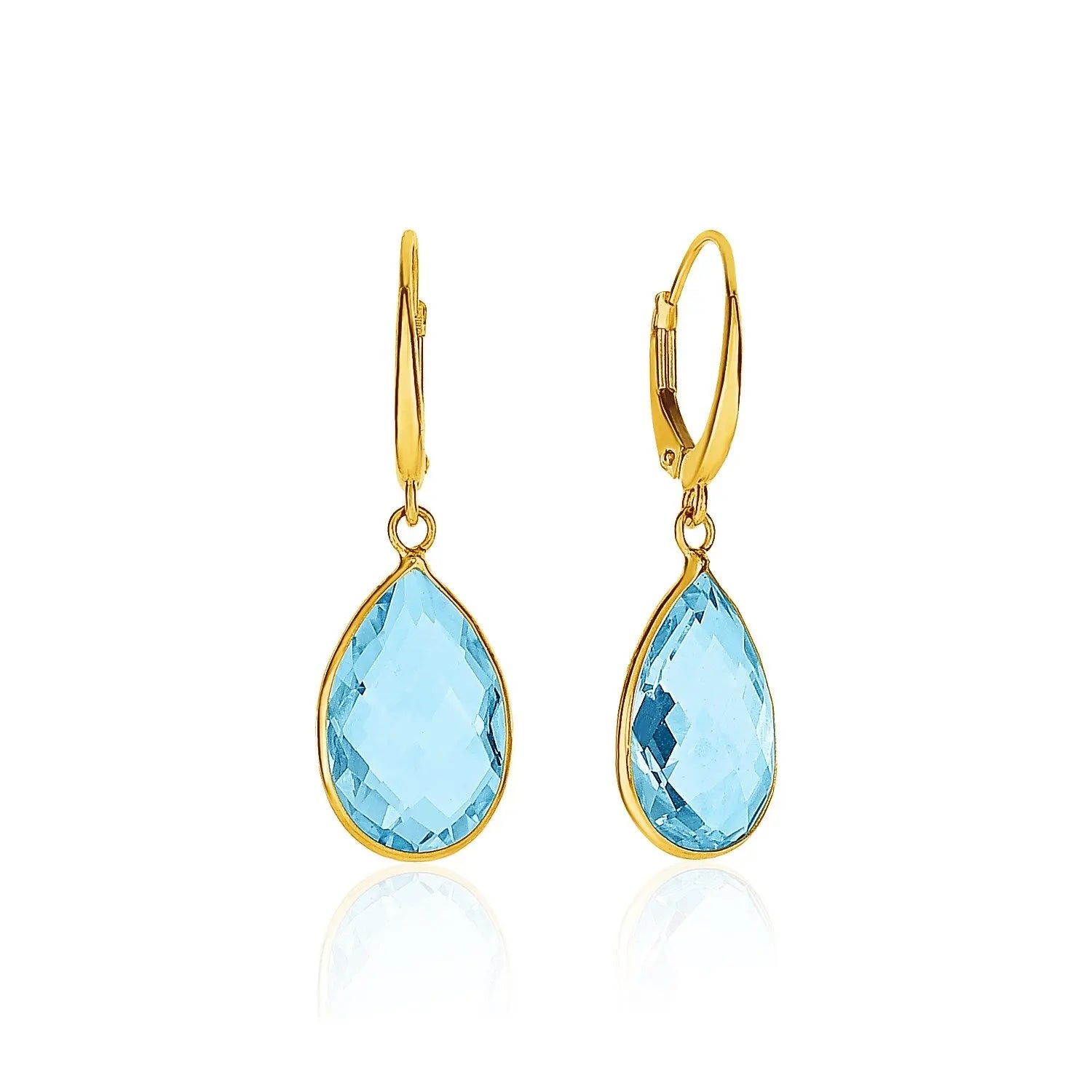 Drop Earrings with Pear-Shaped Blue Topaz Briolettes in 14k Yellow Gold RCJ Earrings  CELESTIA LUXE JEWELLERS