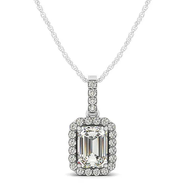 Halo Pendant With Emerald Center Diamond in 14k White Gold (1 1/5 cttw) RCJ Necklaces  CELESTIA LUXE JEWELLERS