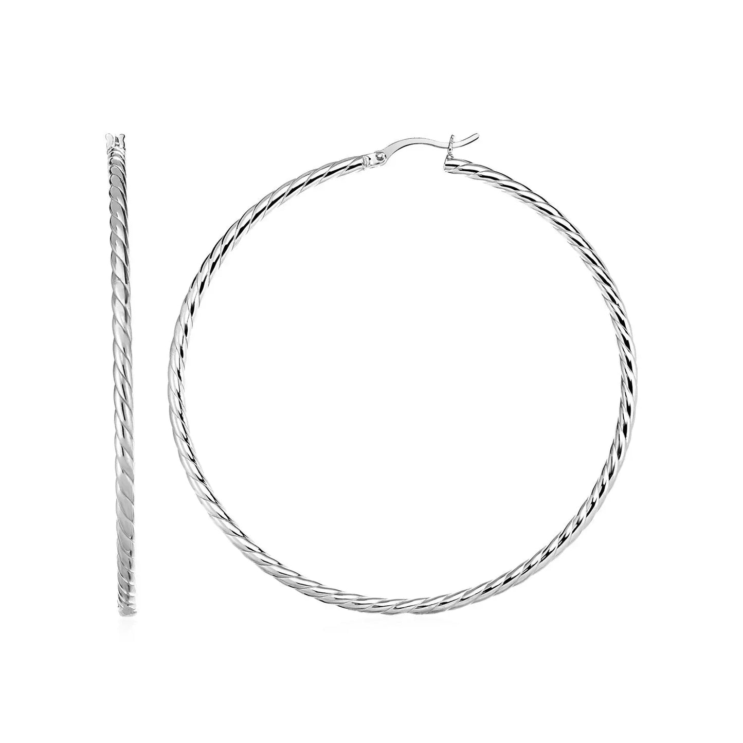 Hoop Earrings with Twist Texture in Sterling Silver(50mm) RCJ Earrings  CELESTIA LUXE JEWELLERS