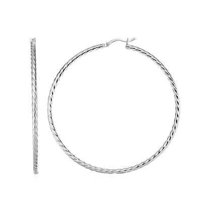 Hoop Earrings with Twist Texture in Sterling Silver(50mm) RCJ Earrings  CELESTIA LUXE JEWELLERS