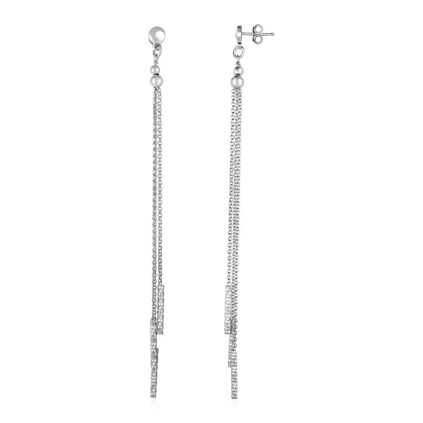 Long Chain Tassel and Textured Bar Drop Earrings in Sterling Silver RCJ Earrings  CELESTIA LUXE JEWELLERS